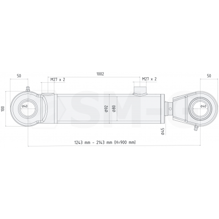 POLSKI SIŁOWNIK HYDRAULICZNY 80x45 SKOK 900 TUR CYKLOP SKRAW-MET